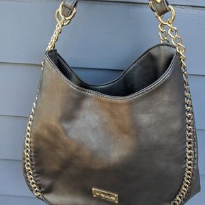 Bebe pewter hobo bag with gold link chain